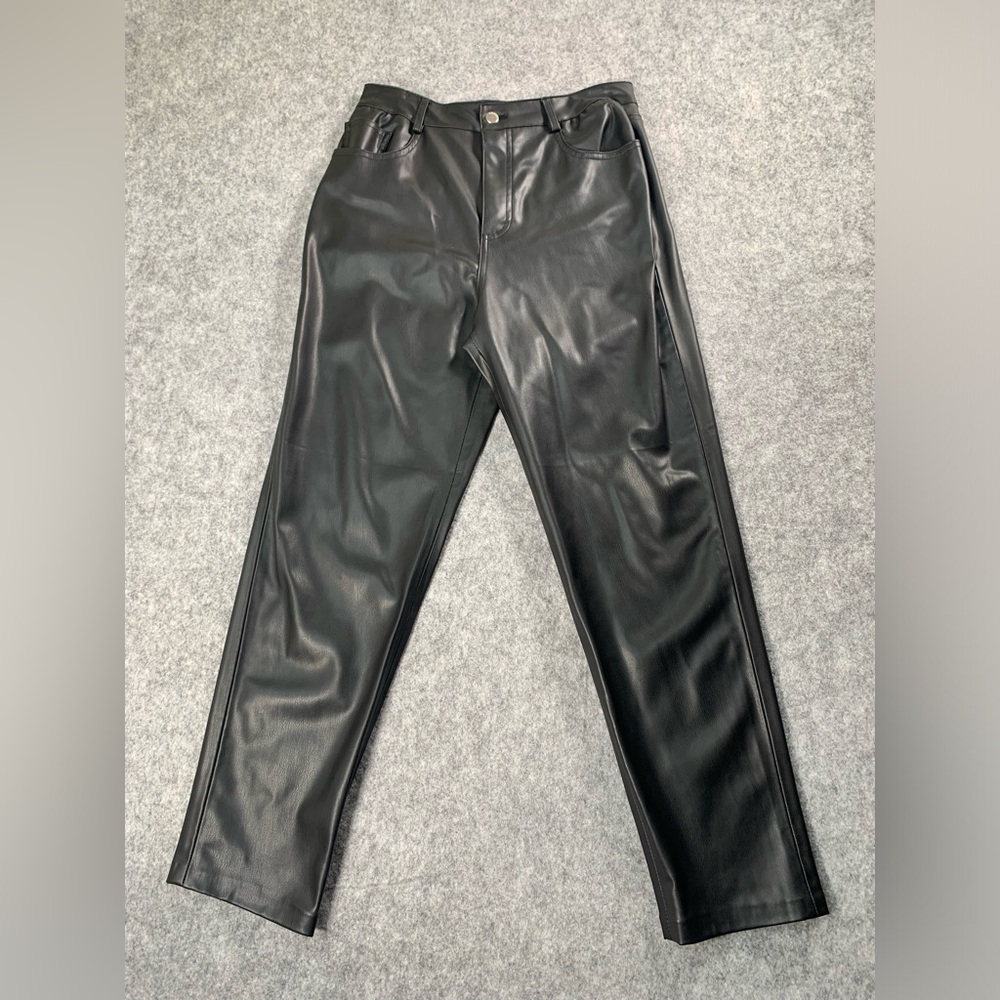Zara Black Faux Leather Straight-Leg Pants